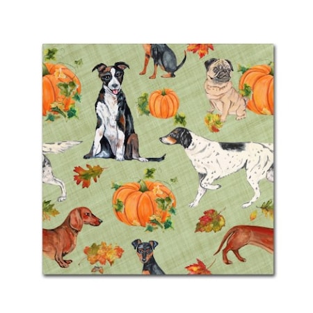 Jean Plout 'Dogs In Pumpkin Patch 1' Canvas Art,35x35